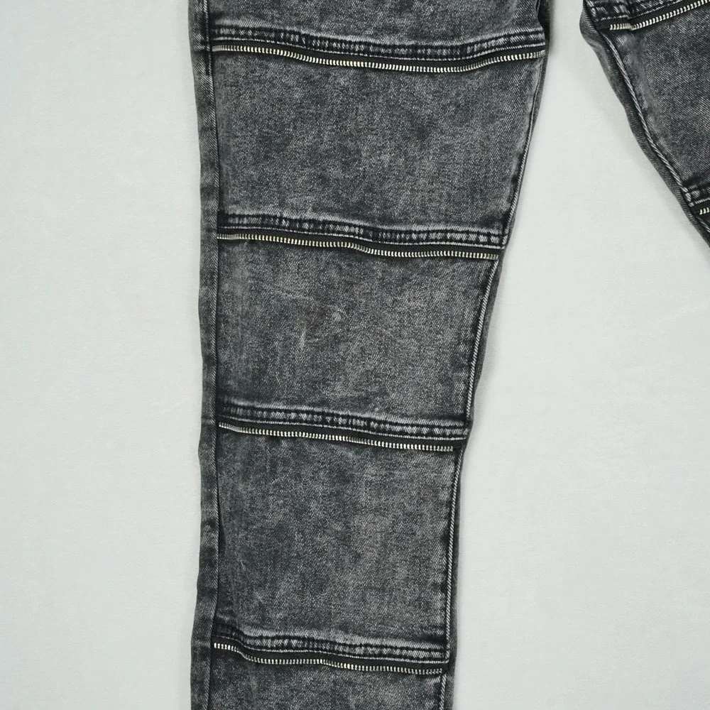 True Religion Rocco Stacked Skinny Jean 33x40 Tall Gray Moto Zip Grunge Punk Y2K